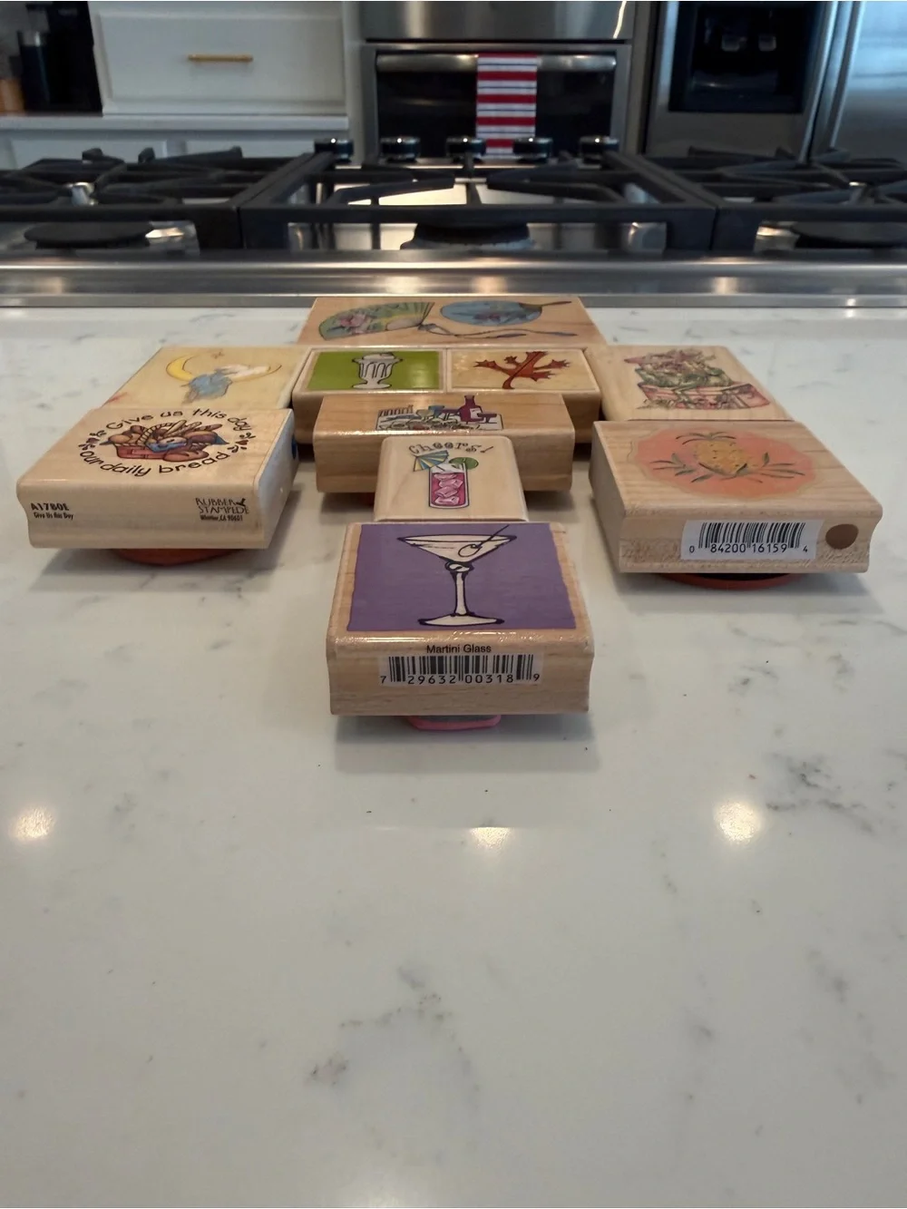 Vintage Wood Mounted Rubber Stamp Lot of 10 Food Drink Floral Craft Stamps